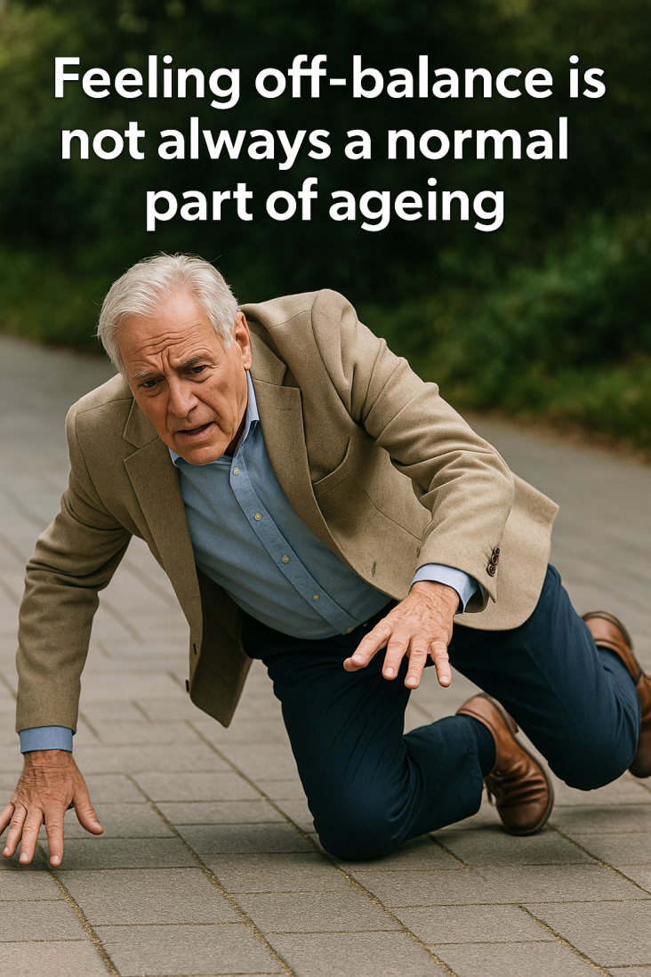 Elderly person with balance issues and dizziness symptoms